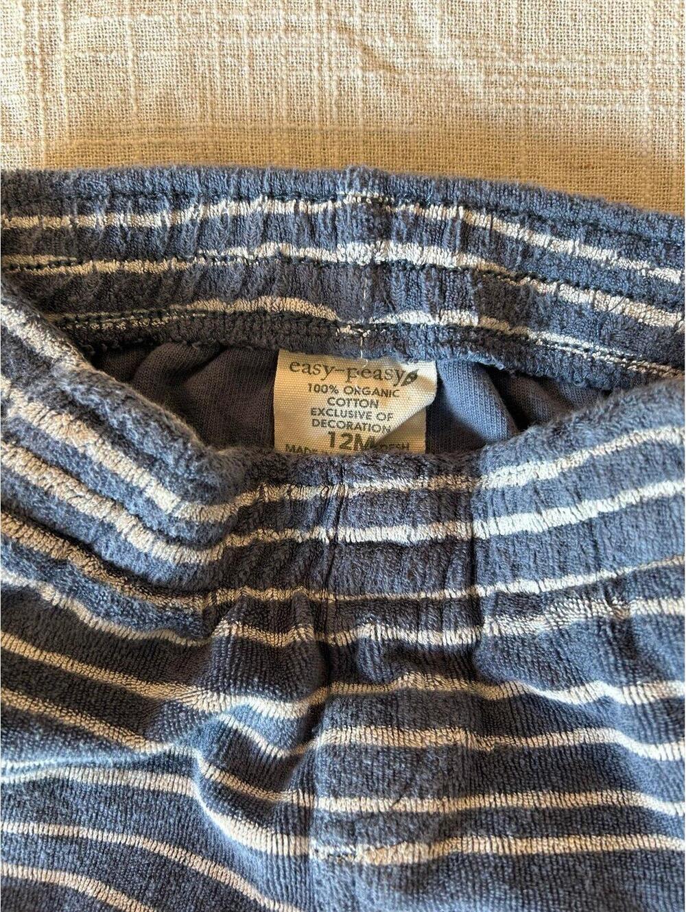 Easy-Peasy Baby Shorts 12M Blue White Striped Organic Cotton Terry Shorts - Picture 4 of 5